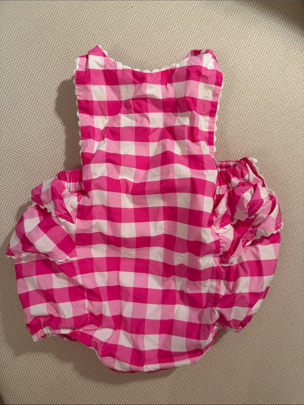 Jacadi Pink and White Gingham Romper